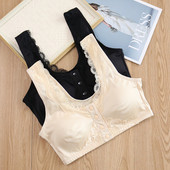 Lenjerie de corp din mătase Tip vestă Sutien cu cataramă în față fără inel de oțel Dimensiuni mari dantelă de vară țesătură perlată Tampă detașabilă Push Up