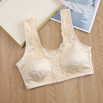 Lenjerie de corp din mătase Tip vestă Sutien cu cataramă în față fără inel de oțel Dimensiuni mari dantelă de vară țesătură perlată Tampă detașabilă Push Up