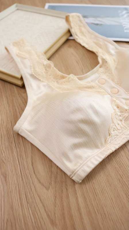 Lenjerie de corp din mătase Tip vestă Sutien cu cataramă în față fără inel de oțel Dimensiuni mari dantelă de vară țesătură perlată Tampă detașabilă Push Up