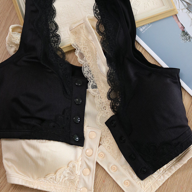 Lenjerie de corp din mătase Tip vestă Sutien cu cataramă în față fără inel de oțel Dimensiuni mari dantelă de vară țesătură perlată Tampă detașabilă Push Up