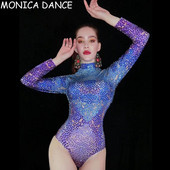 Νυχτερινό κλαμπ Σέξι Σκηνή Μπλε Μωβ κορμάκι με στρας Γυναικεία γενέθλια Γιορτάστε στολή χορευτής χορεύτριας βραδινής σκηνής ρούχα