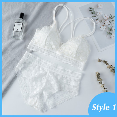 Seturi de sutien din dantelă pentru femei Lenjerie de corp fără cusături Vestă fără spate Bretele ajustate Lenjerie Floral Moale Set de lenjerie de corp confortabil