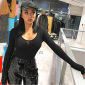 4 culori tricouri de bază elastice cu mânecă lungă sexy body femei tricotat bodycon skinny cămașă solidă barcel toamna playsuit body costum