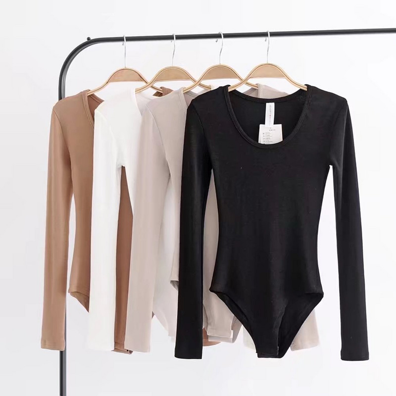 4 culori tricouri de bază elastice cu mânecă lungă sexy body femei tricotat bodycon skinny cămașă solidă barcel toamna playsuit body costum