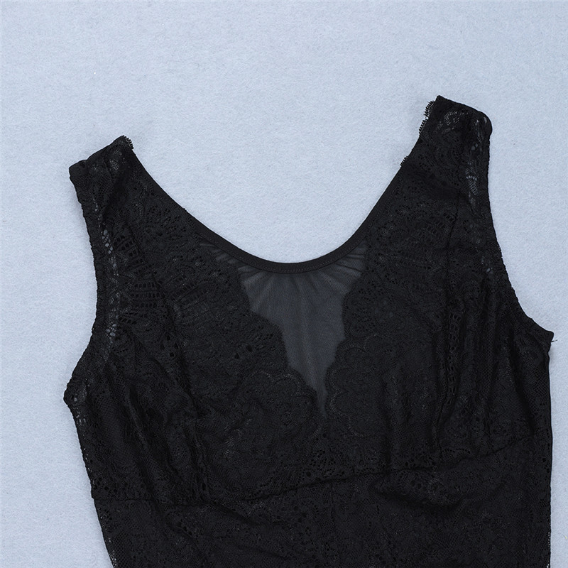 Negru Nou Sosire Decolteu în V Fără mâneci Dantela Perspectivă Sexy Women Bodysuits Bikini de vară