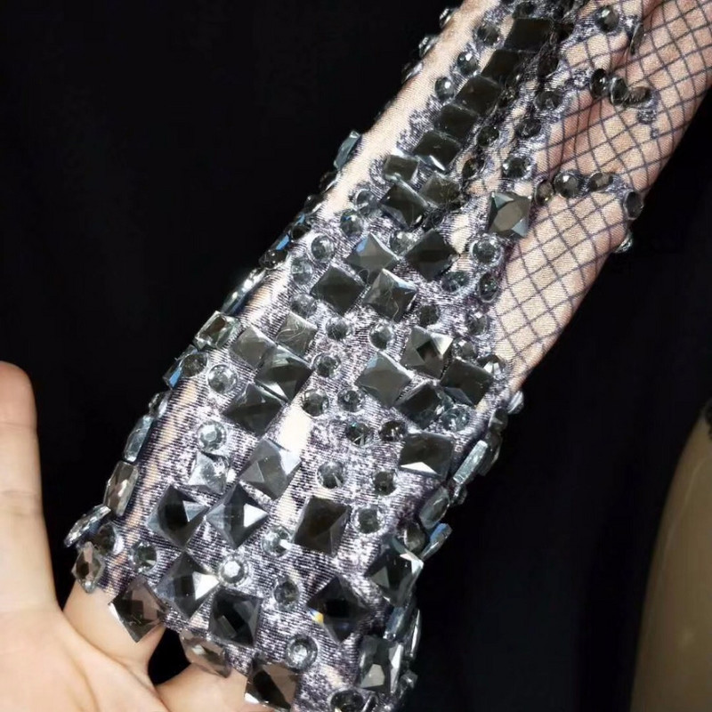 Body nud cu cristale negre strălucitoare sexy, ținută de performanță, petrecere, sărbătoriți strălucitor, strasuri, body elastic pentru scenă