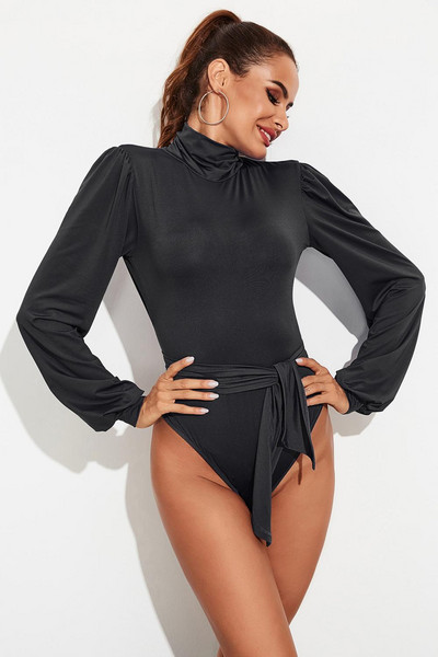 Φθινοπωρινό ζιβάγκο μακρυμάνικο γυναικείο κορμάκι casual λεπτό με δαντέλα επάνω ντεκόρ με φιόγκο Σέξι εξώπλατο λευκό μαύρο ρόμπερ Κομψό θηλυκό