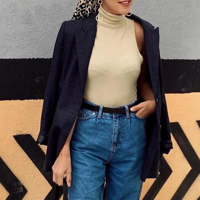 Body tricotat fără mâneci cu guler rotit cu coaste, îmbrăcăminte de stradă pentru femei, toamnă iarnă 2020, salopetă pentru femei, salopetă șic subțire