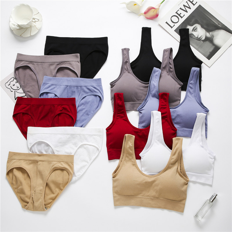 Set de chiloți sutien fără sudură pentru femei Set de lenjerie intima sexy Bralette fără sârmă Lenjerie din bumbac Sutien Push Up pentru femei 2022