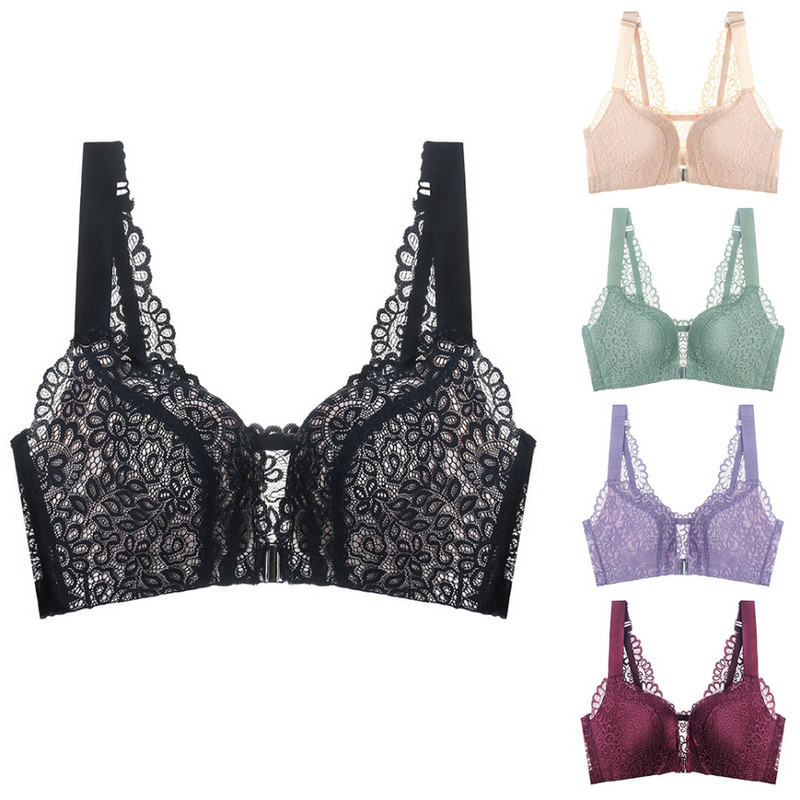 Sutien din dantelă Sutien pentru femei cu închidere în față Sutien sexy Sutien cu ridicare în față și închidere Sutien fără fir Sutien adunat moale Top Vest BCD