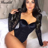 Heeatal Body sexy din plasă Salopetă pentru femei Body cu cusături cu imprimeu de leopard Tricou subțire pentru femei cu mâneci lungi