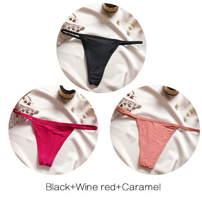 FINETOO M-XL Chiloți de bikini din bumbac T-back Tanga Sexy cu talie joasă Lenjerie de corp pentru femei Chiloți G-String de bumbac Lenjerie feminină 3 buc