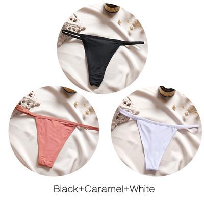 FINETOO M-XL Chiloți de bikini din bumbac T-back Tanga Sexy cu talie joasă Lenjerie de corp pentru femei Chiloți G-String de bumbac Lenjerie feminină 3 buc