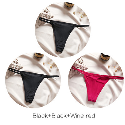 FINETOO M-XL Chiloți de bikini din bumbac T-back Tanga Sexy cu talie joasă Lenjerie de corp pentru femei Chiloți G-String de bumbac Lenjerie feminină 3 buc