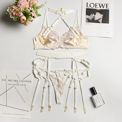 Σετ εσώρουχων Yimunancy 3 τεμαχίων με δαντέλα Γυναικεία κομμένα 5 χρώματα Κέντημα Floral Ερωτικό Σετ Ροζ Επίδεσμος Σέξι Κιτ