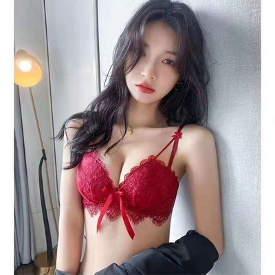 Lenjerie de corp pentru fete din dantelă brodată Sutiene fără inel de oțel Confortabil, nu gol, cupa închisă laterală, piept mic, adunat, set de sutien mare