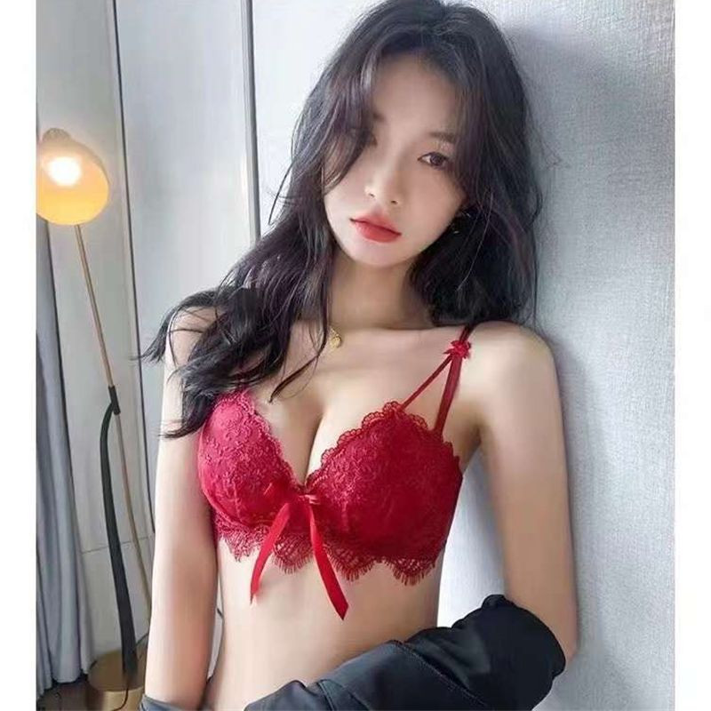 Lenjerie de corp pentru fete din dantelă brodată Sutiene fără inel de oțel Confortabil, nu gol, cupa închisă laterală, piept mic, adunat, set de sutien mare