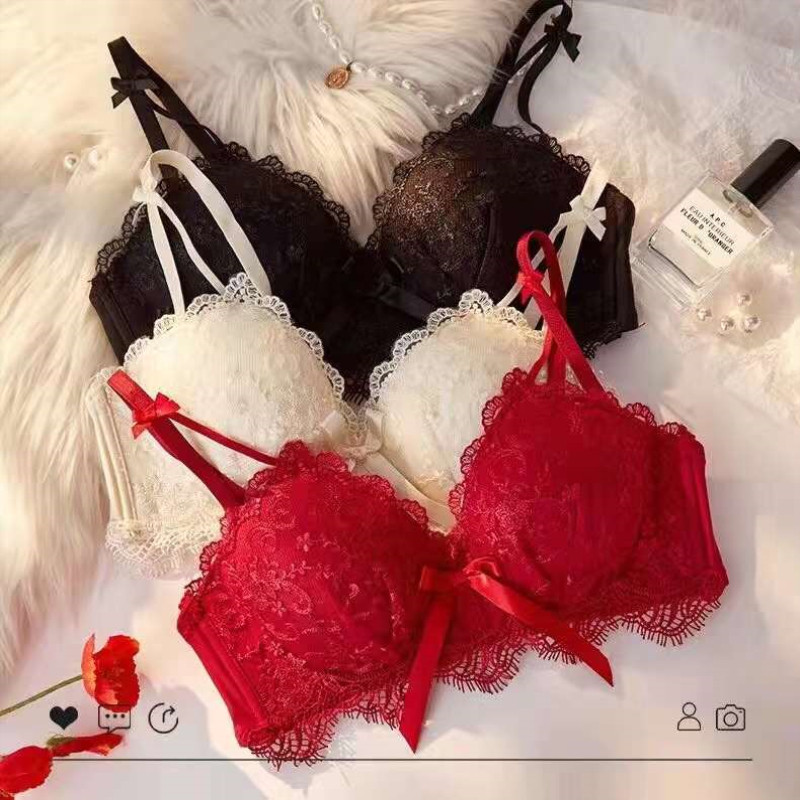 Lenjerie de corp pentru fete din dantelă brodată Sutiene fără inel de oțel Confortabil, nu gol, cupa închisă laterală, piept mic, adunat, set de sutien mare