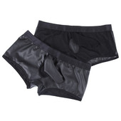 Lenjerie de corp pentru bărbați Pantaloni scurți Lenjerie sexy Mesh Transparente Piele PU Husă lungă Boxer Shorts Chiloți pentru bărbați