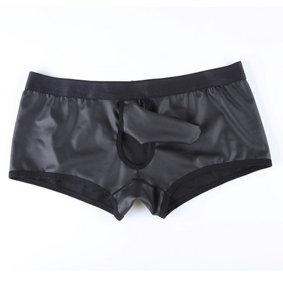 Lenjerie de corp pentru bărbați Pantaloni scurți Lenjerie sexy Mesh Transparente Piele PU Husă lungă Boxer Shorts Chiloți pentru bărbați