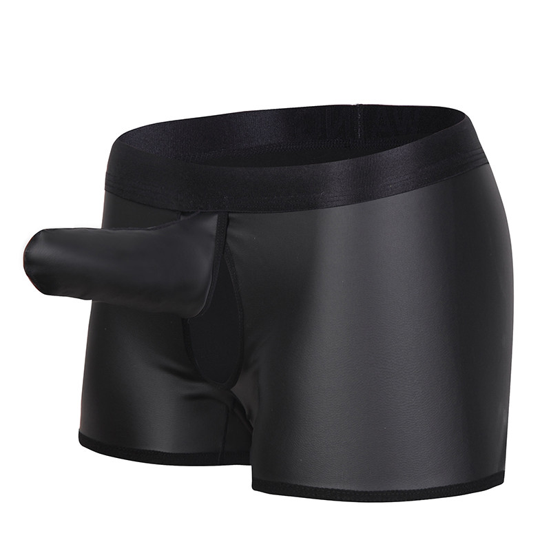 Lenjerie de corp pentru bărbați Pantaloni scurți Lenjerie sexy Mesh Transparente Piele PU Husă lungă Boxer Shorts Chiloți pentru bărbați