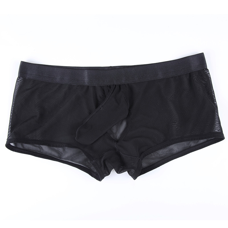 Lenjerie de corp pentru bărbați Pantaloni scurți Lenjerie sexy Mesh Transparente Piele PU Husă lungă Boxer Shorts Chiloți pentru bărbați