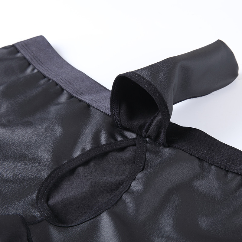 Lenjerie de corp pentru bărbați Pantaloni scurți Lenjerie sexy Mesh Transparente Piele PU Husă lungă Boxer Shorts Chiloți pentru bărbați