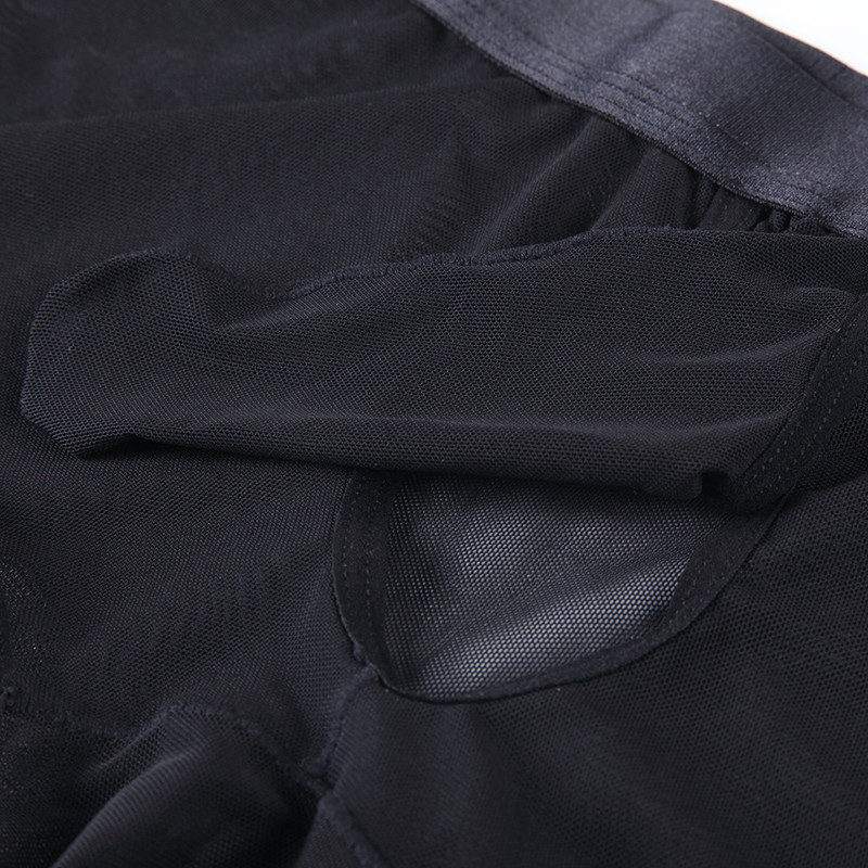 Lenjerie de corp pentru bărbați Pantaloni scurți Lenjerie sexy Mesh Transparente Piele PU Husă lungă Boxer Shorts Chiloți pentru bărbați