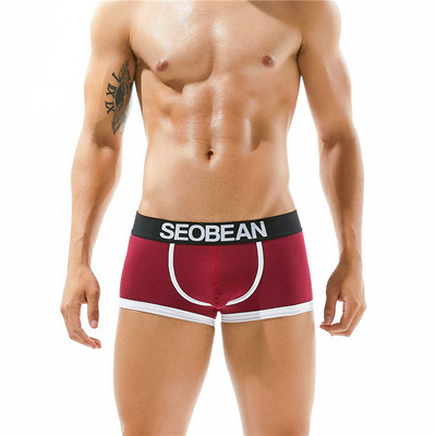 SEOBEAN Lenjerie de corp din bumbac de culoare solidă pentru bărbați, cu talie joasă, pantaloni scurți confortabili, respirabili, boxeri sexy fără cusături
