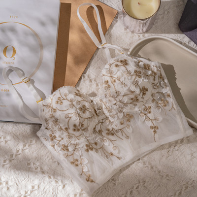 Biiggxx Γυναικεία Σετ Εσωρούχων Παντελόνι σουτιέν Κέντημα Δαντέλα Ατσάλινο Λαστιχένιο κόκκαλο σουτιέν Push Up Γαλλικά σέξι χαριτωμένα εσώρουχα