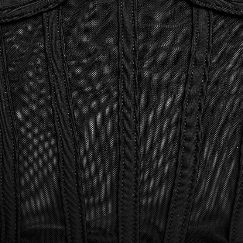 Body sexy Slergiri din plasă neagră mozaic pentru femei 2020, cu decolteu în V, curea spaghetti, talie înaltă, fără spate, body subțire și subțire