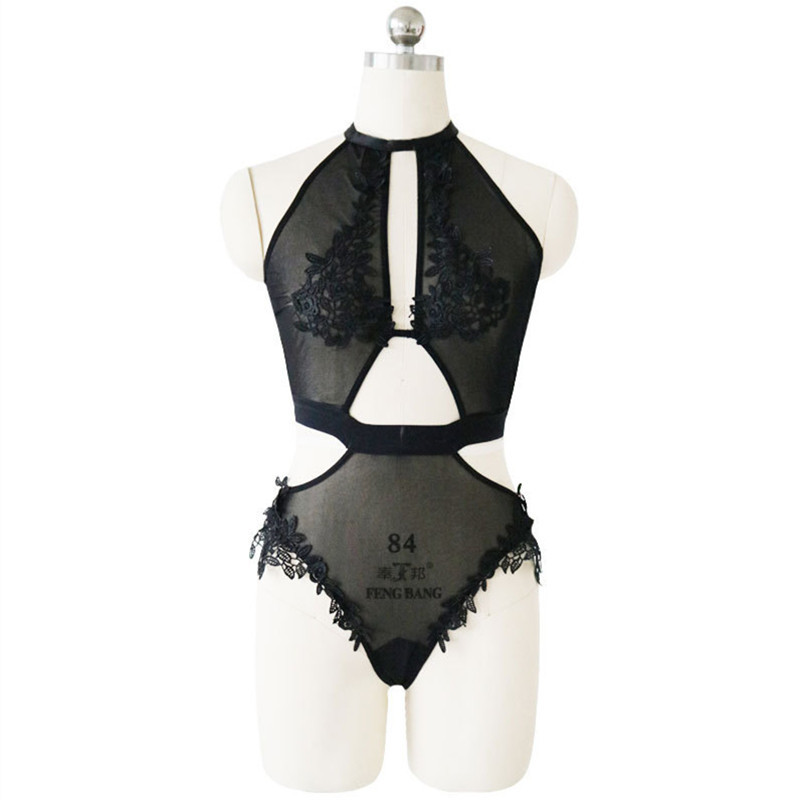 Seksikad tikandiga pitsist bodid Rinnahoidja ja püksikute komplektid Naiste suures suuruses läbipaistva võrguga Teddy Babydoll Halter Plus Size Body dresssuit