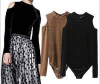 2017, toamnă, iarnă, elegant, catifea, subțire, sexy, body cu mâneci lungi, topuri pentru femei, cu gâtul O, salopetă dreaptă