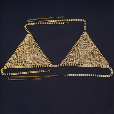 Triangle Cup Seksikas bikiinpesu Rhinestone rinnahoidja naistele ööklubi pidu Rind kristallist aluspesu kett Rave ehted