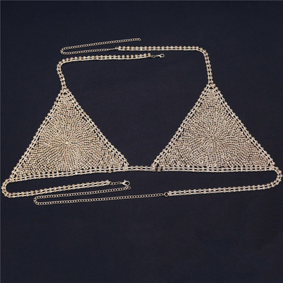 Triangle Cup Seksikas bikiinpesu Rhinestone rinnahoidja naistele ööklubi pidu Rind kristallist aluspesu kett Rave ehted