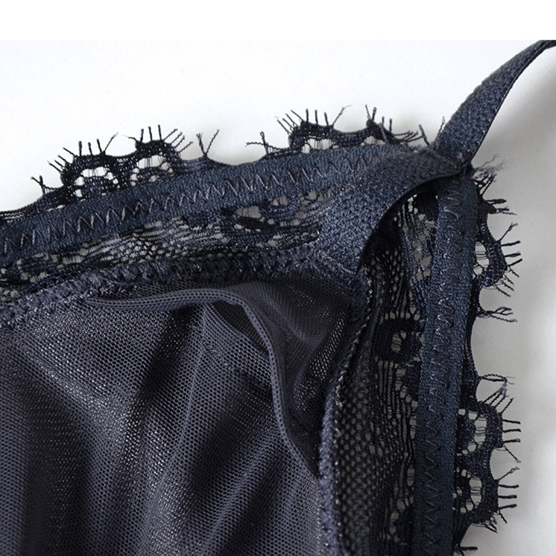 Set de lenjerie de corp sexy din catifea cu sutien triunghi fără fir din dantelă cu căptușeală din plasă căptușită detașabilă Lenjerie de catifea pentru femei