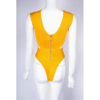 2018 New Celebrity Orange White Hollow Out Rayon Bandage Bodysuit One Piece Swimsuit Sexy Bodycon Bikini Wholesale Dropship