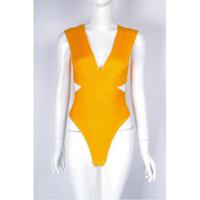 2018 New Celebrity Orange White Hollow Out Rayon Bodysuit One Piece Swimsuit Sexy Bodycon Bikini Χονδρική Dropship