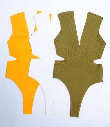 2018 New Celebrity Orange White Hollow Out Rayon Bodysuit One Piece Swimsuit Sexy Bodycon Bikini Χονδρική Dropship