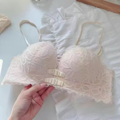 Lenjerie sexy din dantelă Sânii mici pentru femei nu se adună sutien de sus cu inel de oțel Sutien confortabil și frumos cu nasturi în față în spate