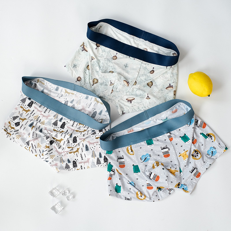 Chiloți bărbați 3 buc Lenjerie de gheață din mătase Boxer fără urmă, imprimare cu personalitate la modă, ultra-subțire, respirabilă, vânzare