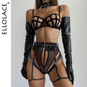 Ellolace Sensual Lenjerie Sutien Hollow Lenjerie Porno Sexy Femei Body Jartieră Cu Inele Nud Fără Cenzură 3 Piese