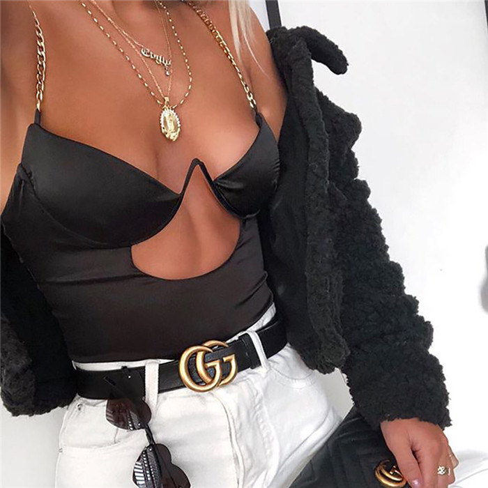 Sexy Red Satin Summer bodysuit naiste bodycon Lace Up Metallist kett sidemega kombinesoon rannapeoks Ööklubi kombinesoon