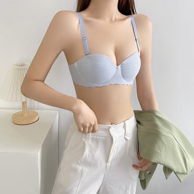 Seksīga krūštura rūtainā apdruka bezšuvju apakšveļa sievietēm bez pēdām Gather Apakšveļa Push Up Bras Intimates Bralette sieviešu apģērbs