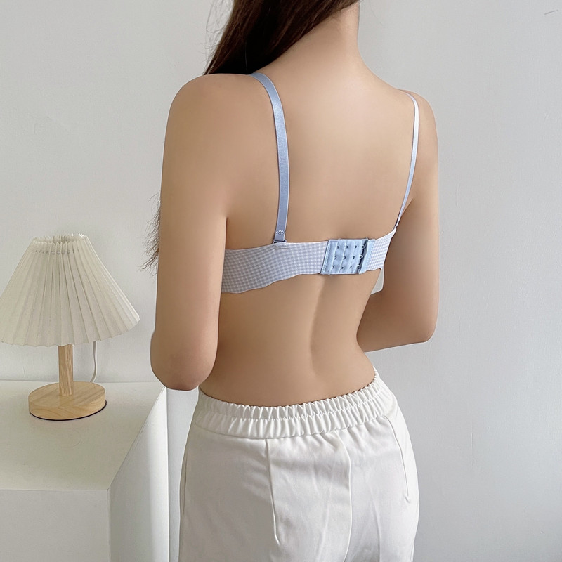 Seksikas rinnahoidja ruuduline trükitud õmblusteta aluspesu naistele No Trace Gather pesu Push Up rinnahoidjad Intiimsed Bralette naiste riided