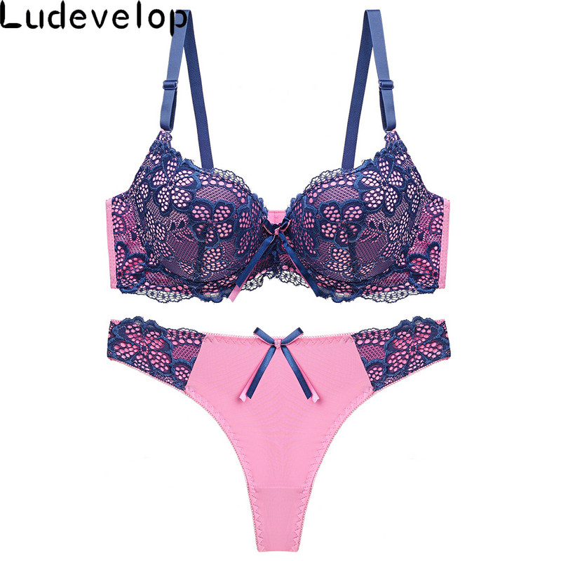 Καλής ποιότητας Σέξι Σετ Εσωρούχων με Κεντητό Σουτιέν ABC Cup Γυναικείο Σετ σουτιέν Push Up Lace Σετ στρινγκ σουτιέν