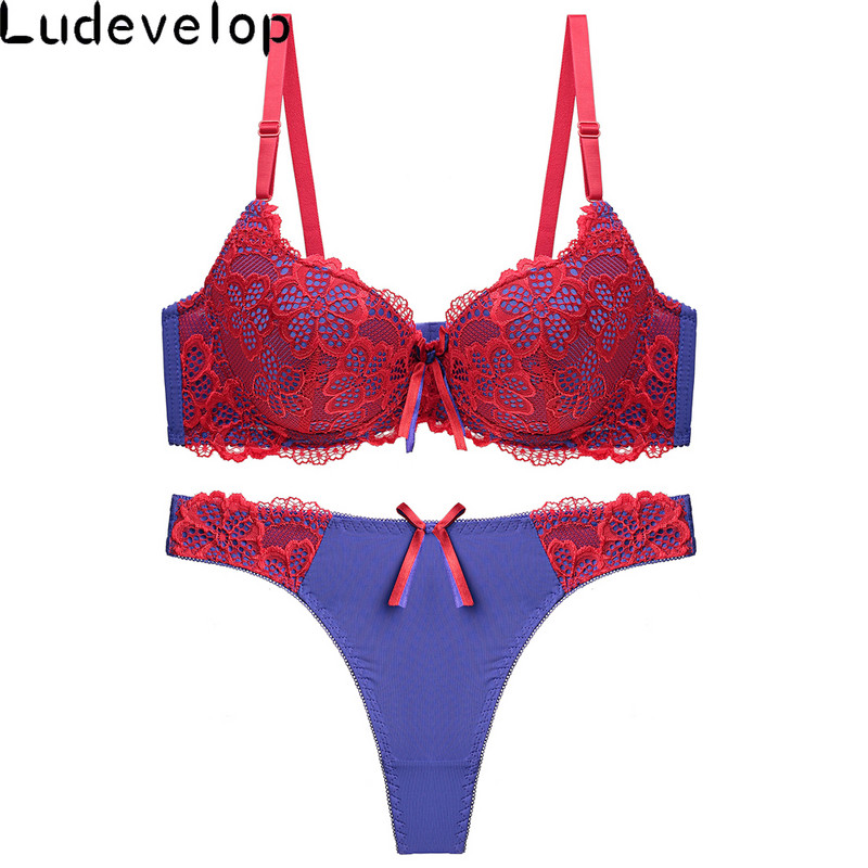 Καλής ποιότητας Σέξι Σετ Εσωρούχων με Κεντητό Σουτιέν ABC Cup Γυναικείο Σετ σουτιέν Push Up Lace Σετ στρινγκ σουτιέν