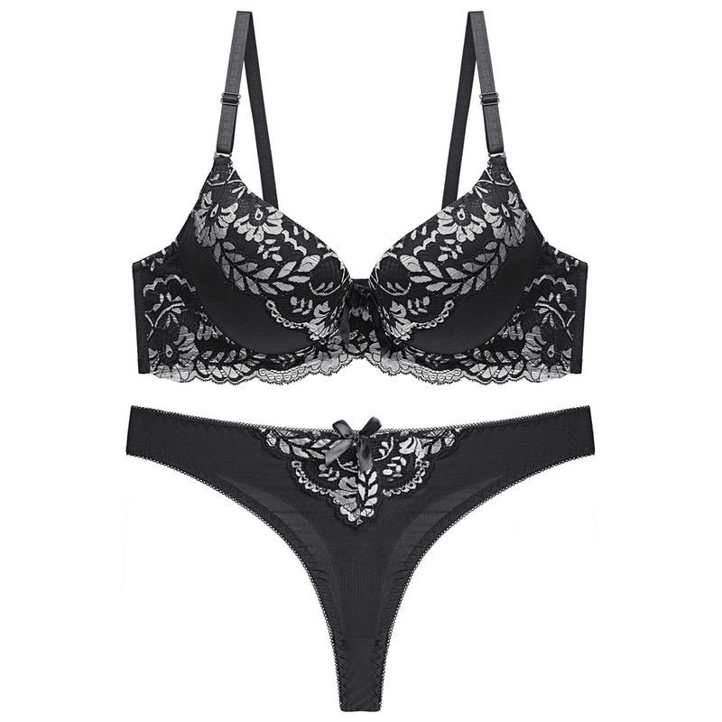 Σέξι δαντέλα Γυναικεία Push Up Σετ σουτιέν Παγιέτες Στριγκ Σουτιέν Σύντομα Σετ Γαλλικά Ρομαντικά οικεία εσώρουχα σετ εσώρουχα
