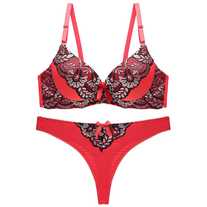 Σέξι δαντέλα Γυναικεία Push Up Σετ σουτιέν Παγιέτες Στριγκ Σουτιέν Σύντομα Σετ Γαλλικά Ρομαντικά οικεία εσώρουχα σετ εσώρουχα
