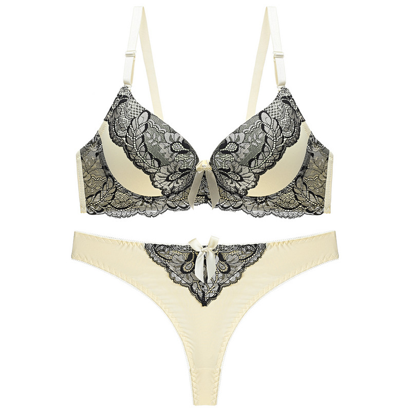 Σέξι δαντέλα Γυναικεία Push Up Σετ σουτιέν Παγιέτες Στριγκ Σουτιέν Σύντομα Σετ Γαλλικά Ρομαντικά οικεία εσώρουχα σετ εσώρουχα
